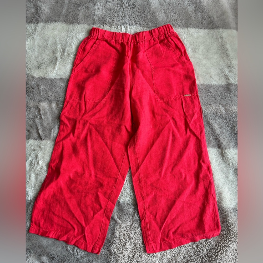 Maloka 100% Linen Red Wide-Leg Pants